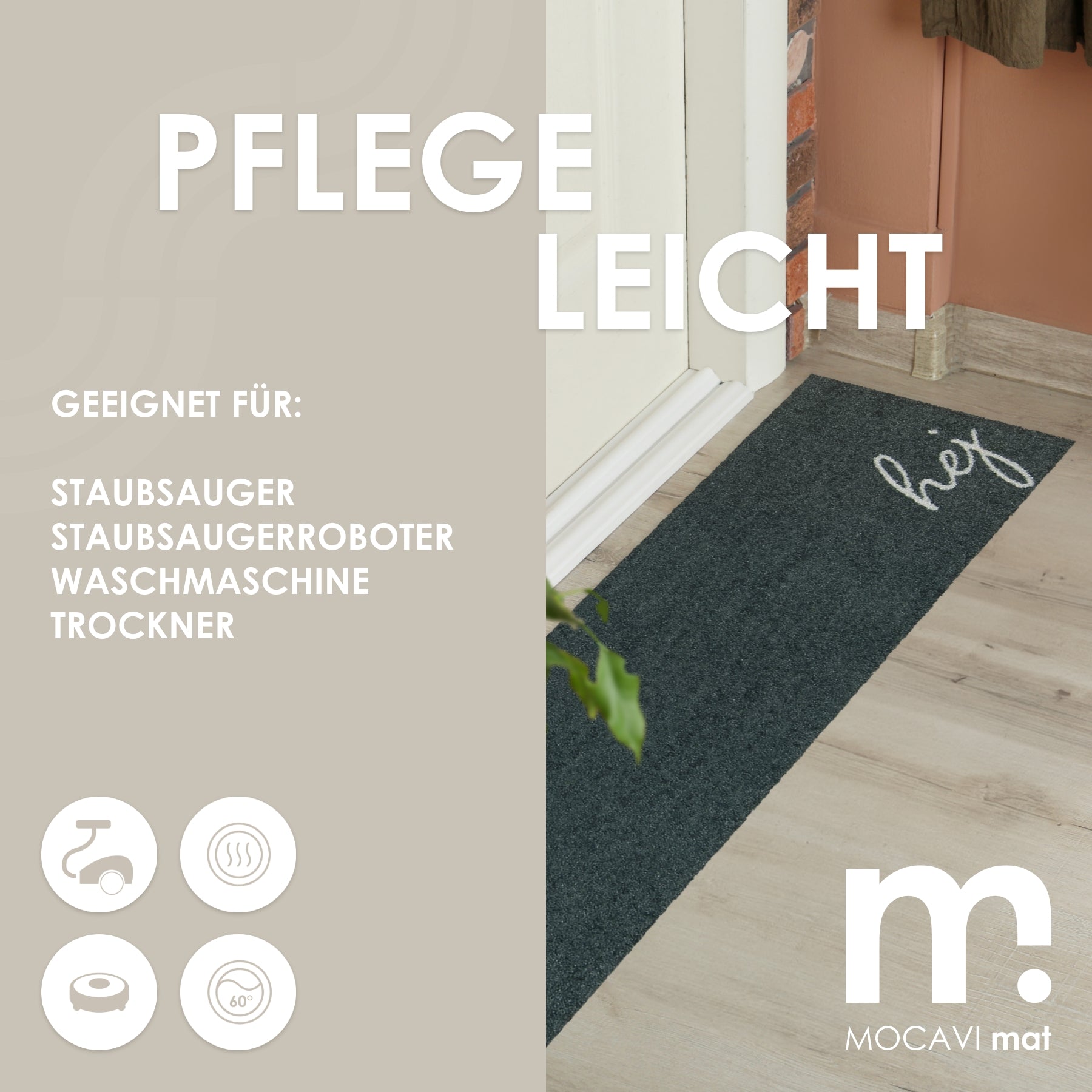 Läufer klein 45 x 70 cm Mat Hej hellgrau mit Rand