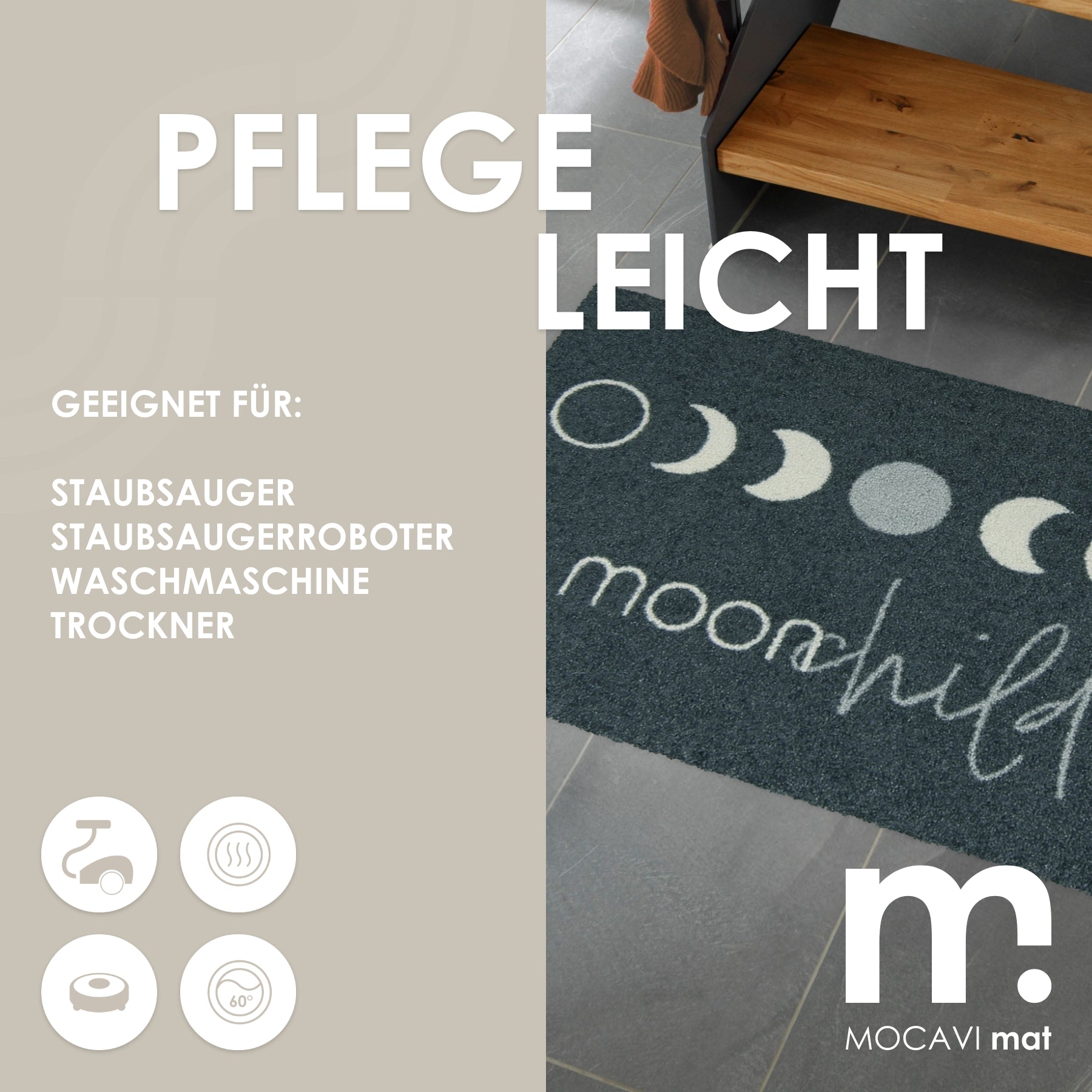 Fußmatte 50 x 70 cm Mat anthrazit uni randlos