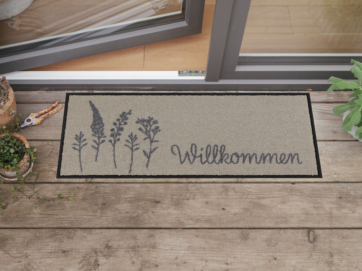 Fußabtreter klein 30x75 Willkommen Wiese grau