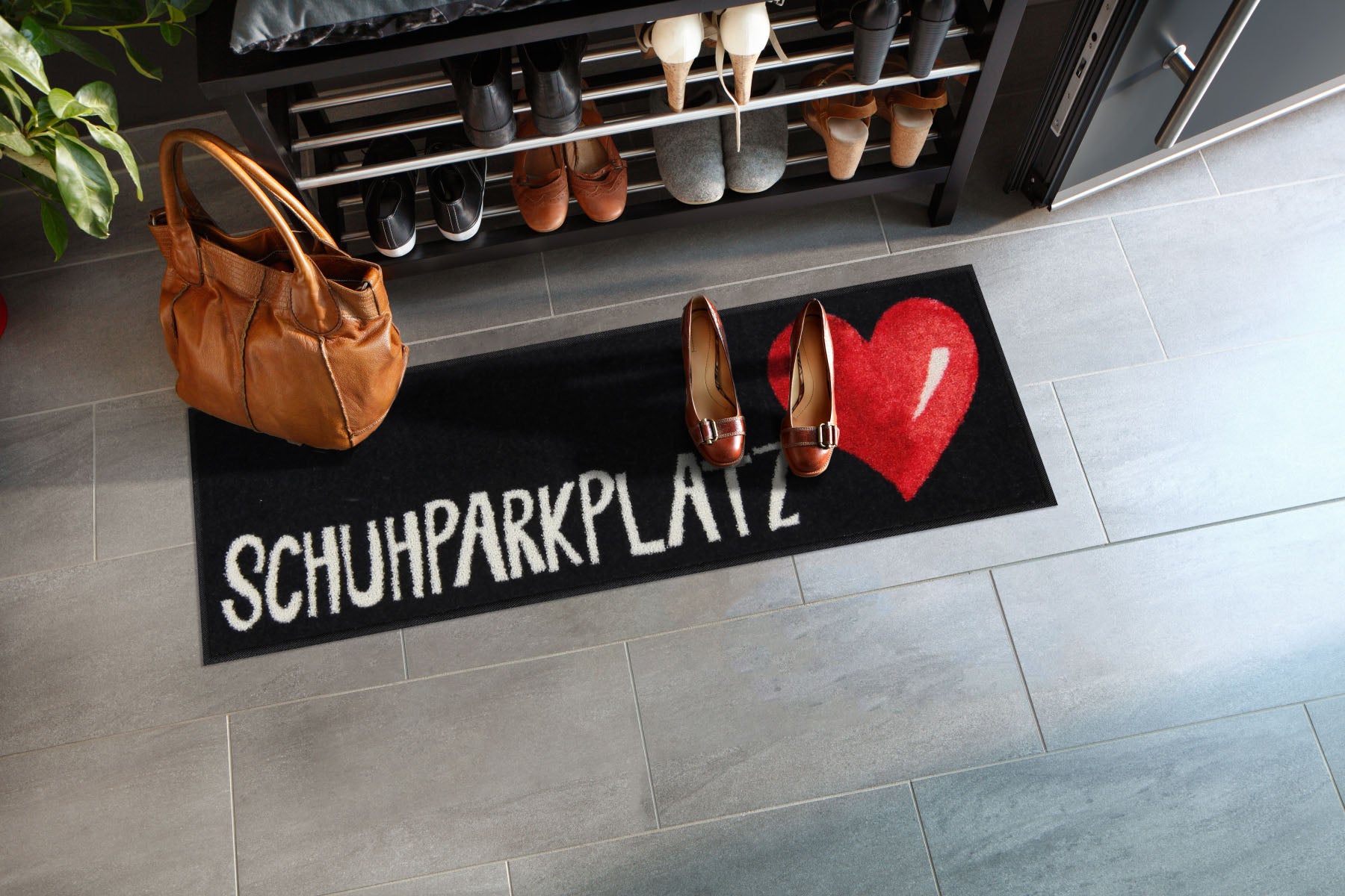 Läufer klein 30x100 Großherzig Schuhparkplatz schwarz