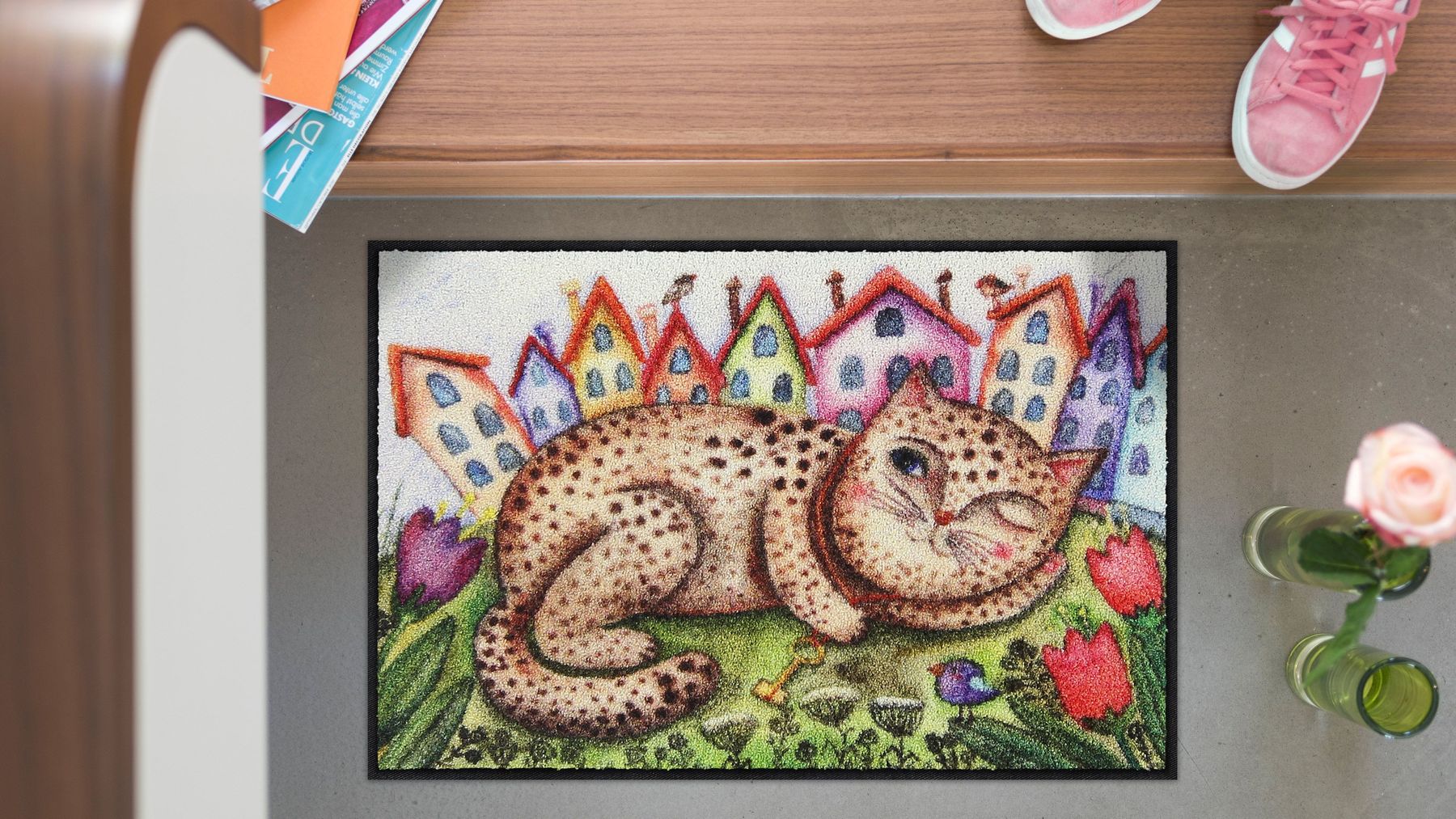 Fußmatte 50x75 Housesitter-Cat blau