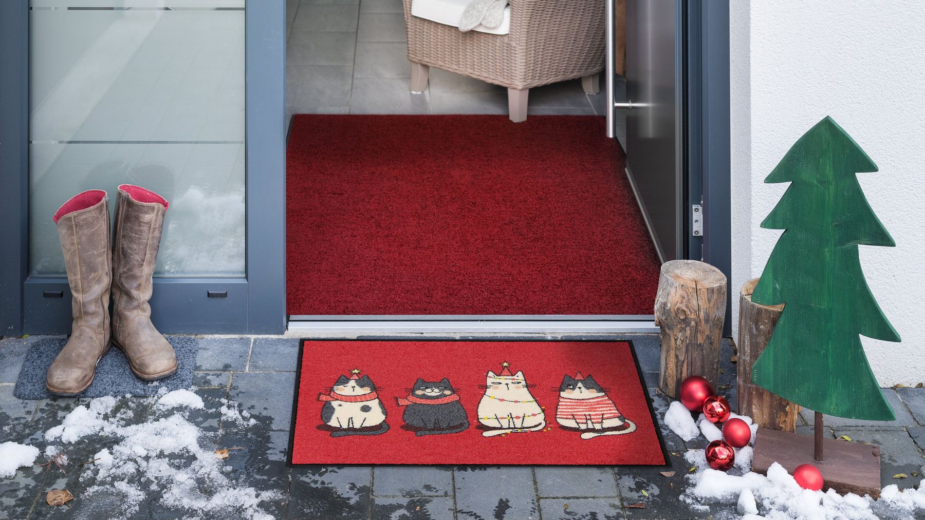Fußmatte 50x75 Meowy Christmas red anthrazit