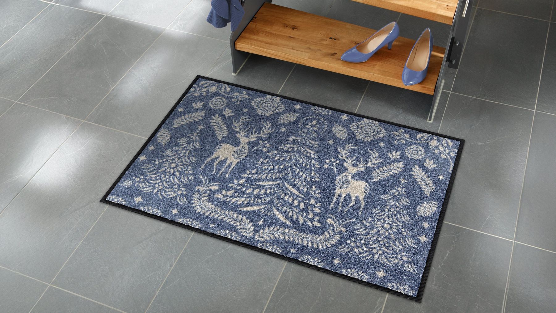 Fußmatte 50x75 Scandi Forest blue rot