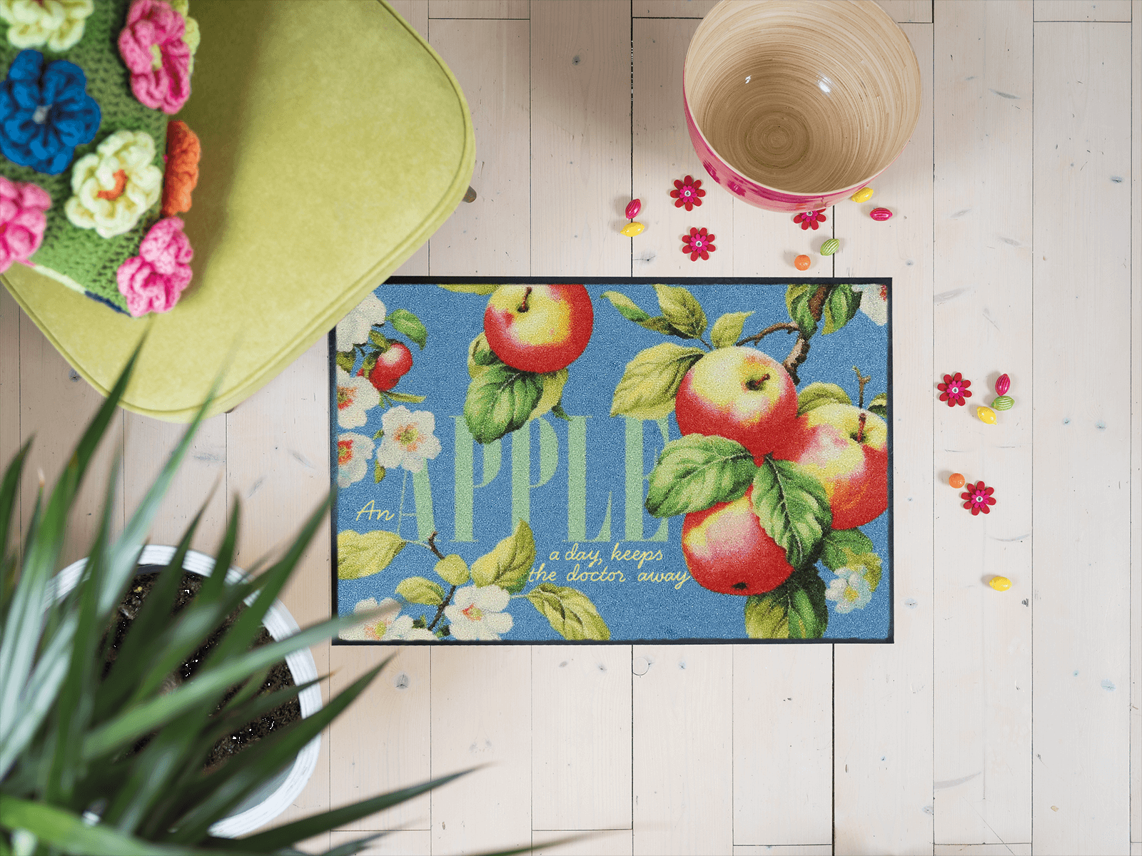 Fußmatte 50x75 Happy Apple blau