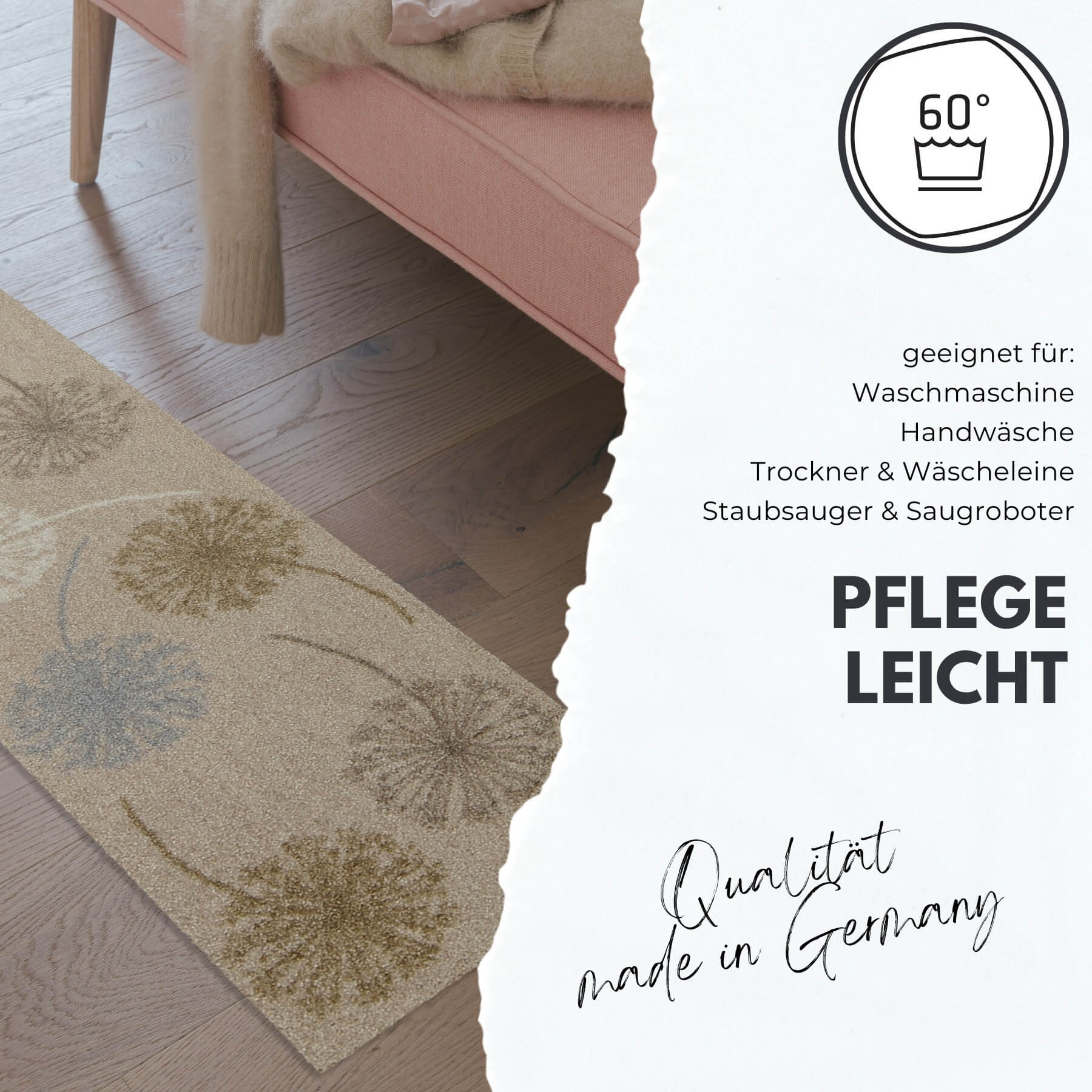 Fußmatte 50 x 75 cm Elena taupe beige randlos