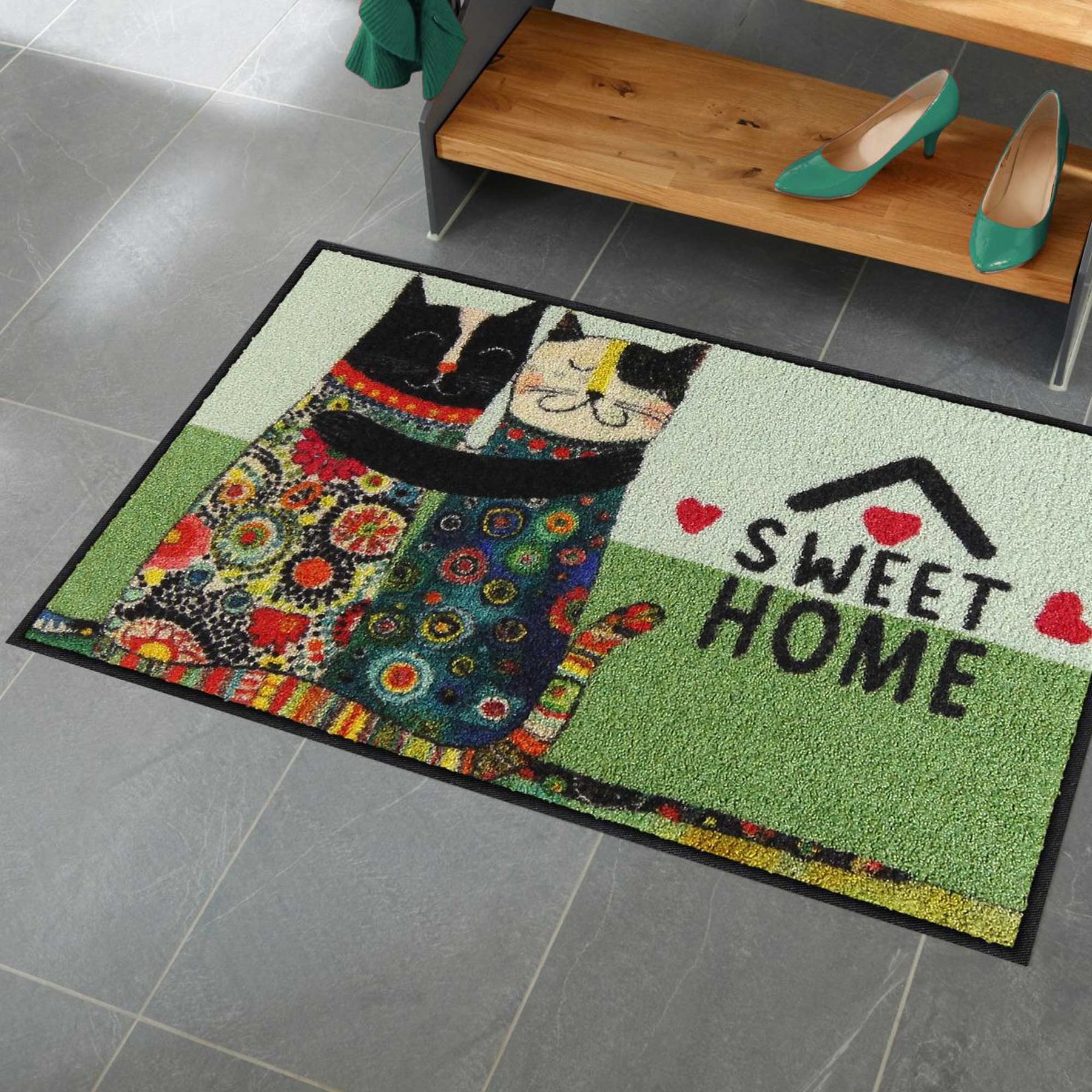 Fußmatte 50x75 Sweet Cats grün