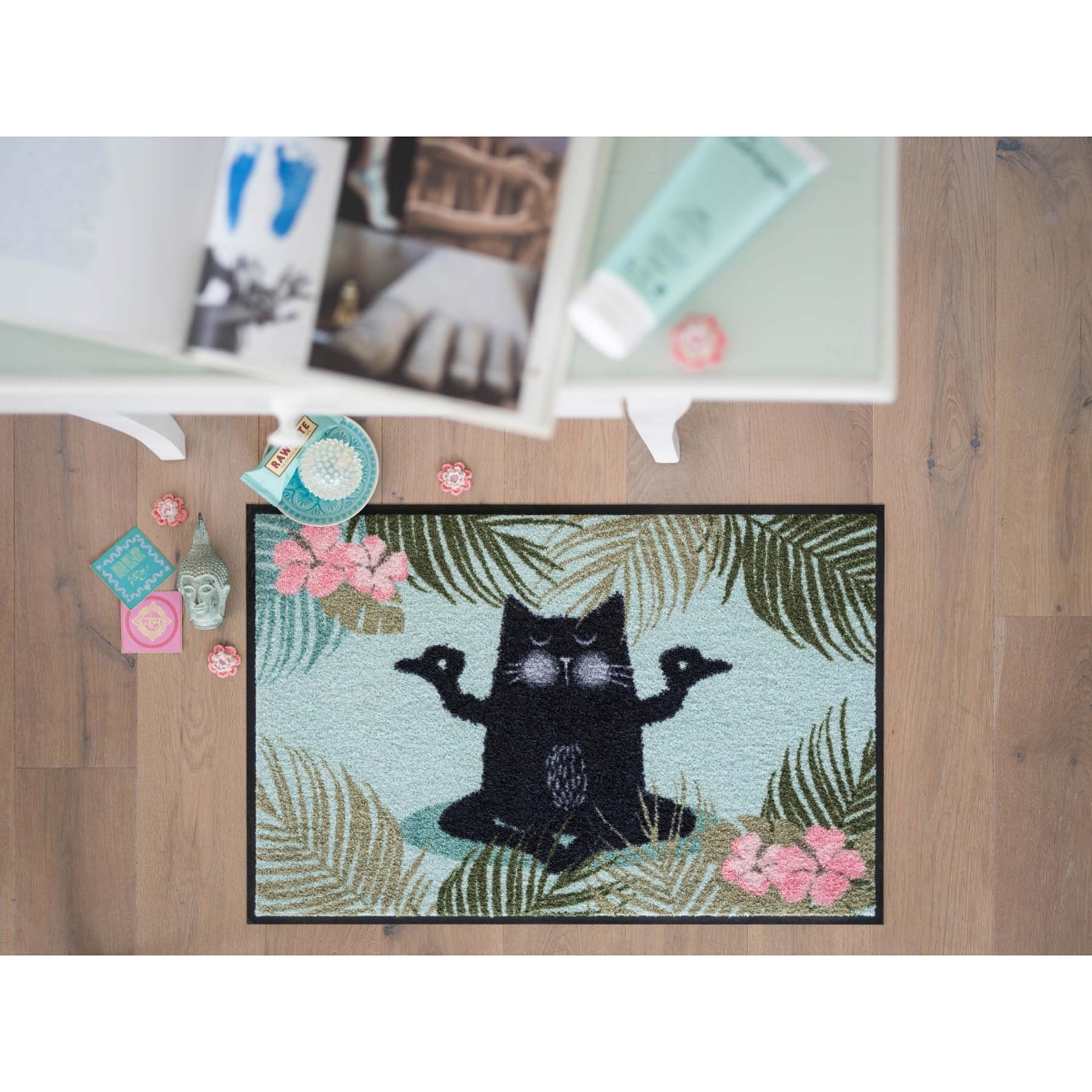 Fußmatte 50x75 Yogakatze grün