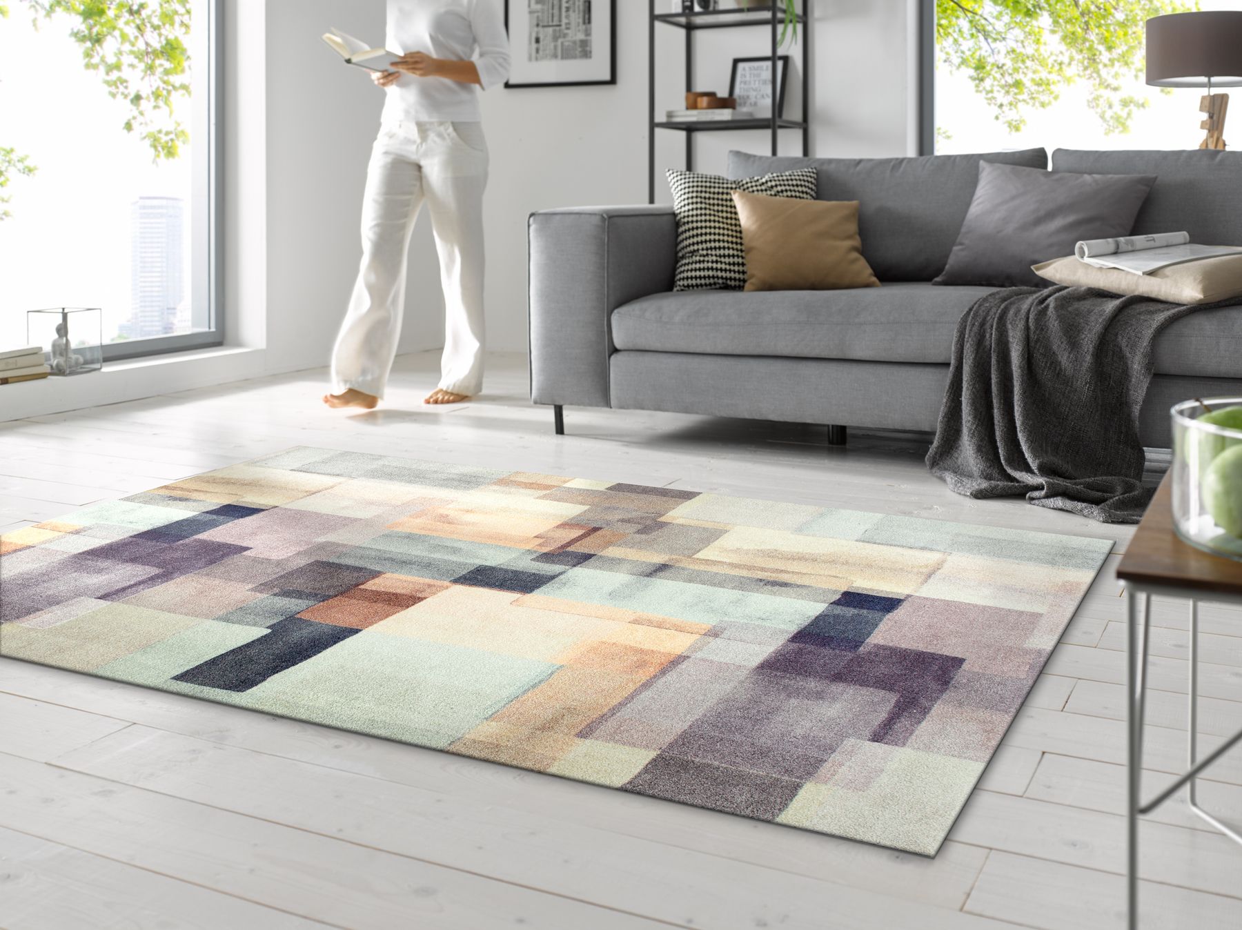 Wohnteppich 140x200 Gentle Blocks lila