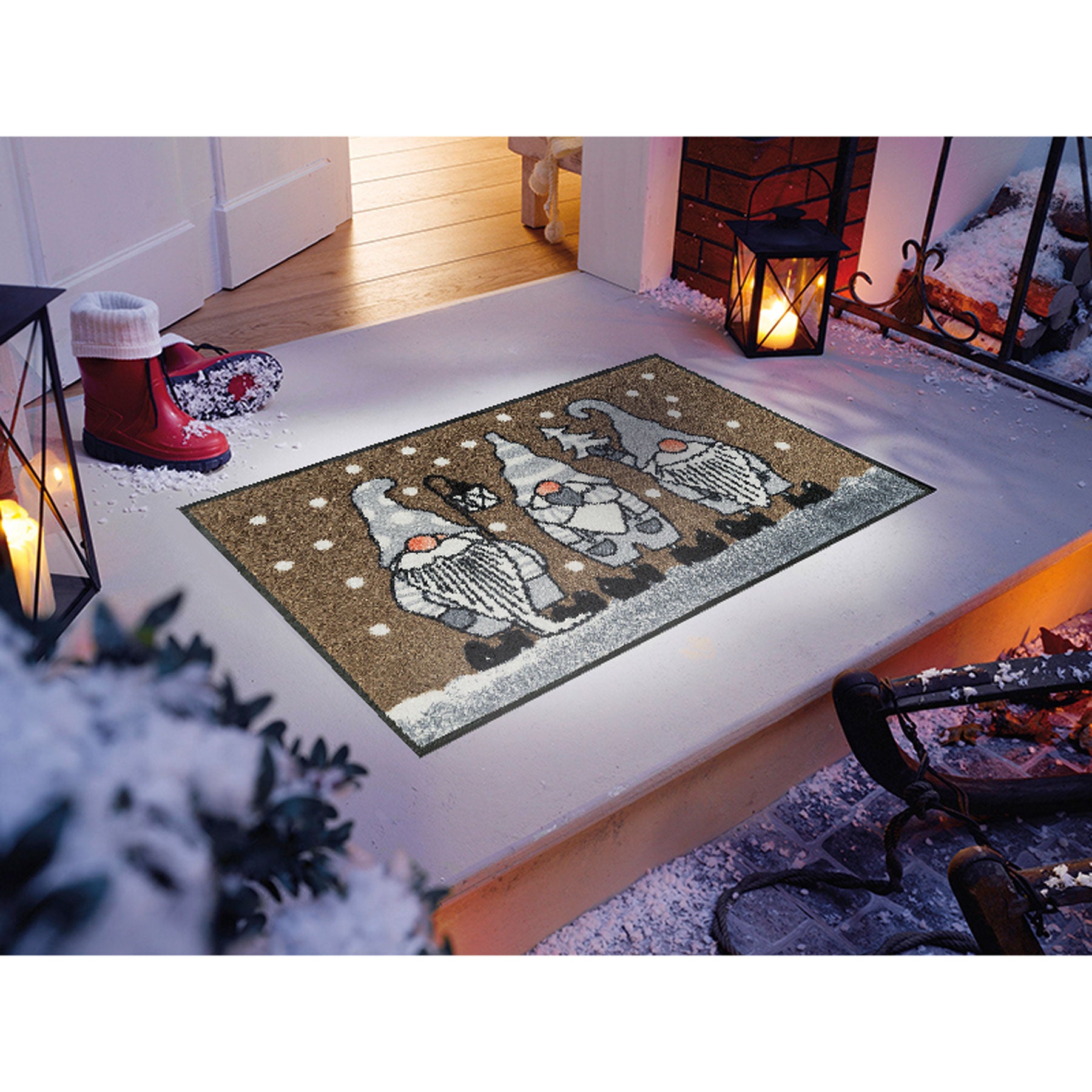 Fußmatte waschbar Winterzwerge taupe 50 x 75