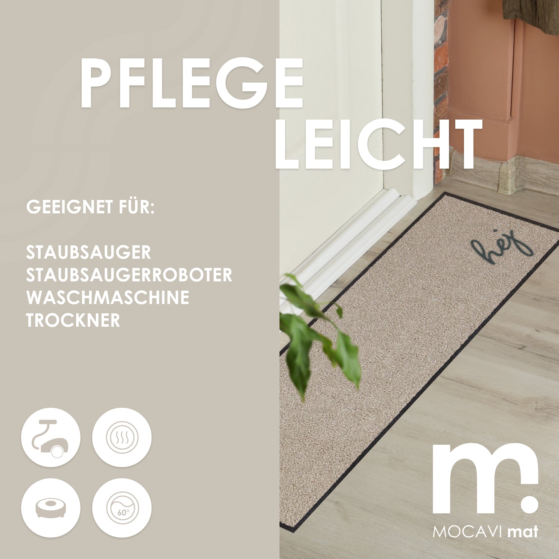 Läufer klein 30x100 Mat Hej beige mit Rand