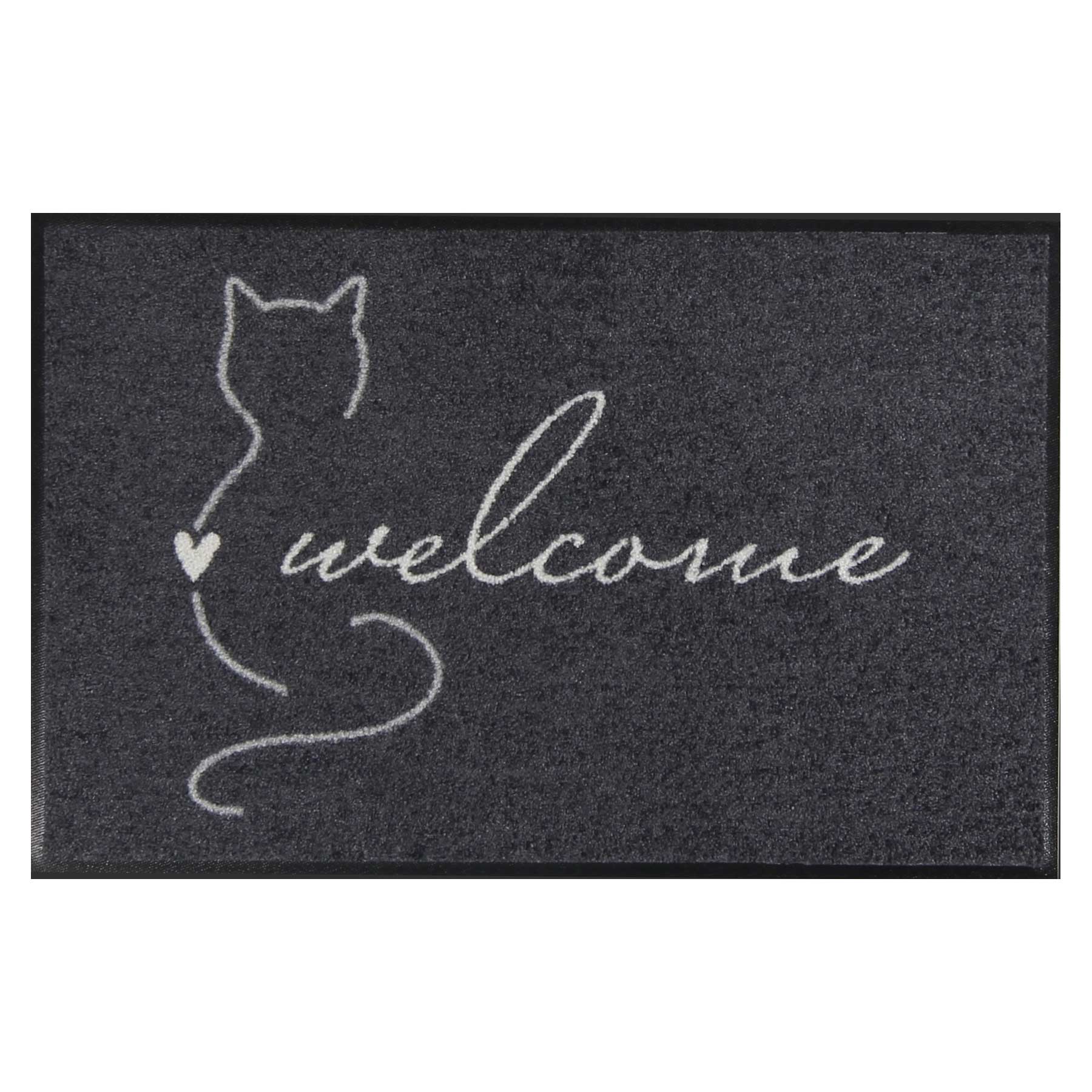 Fußmatte waschbar Welcome Katze mit Rand anthrazit