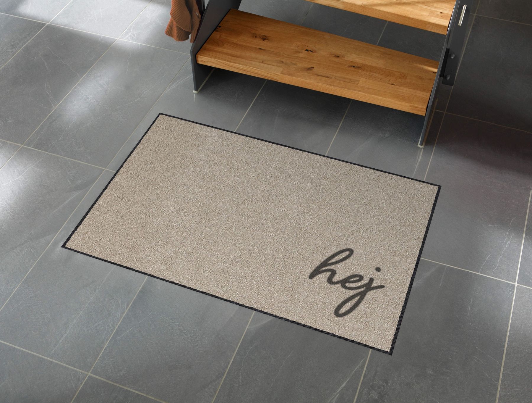 Läufer klein 45 x 70 cm Mat Hej beige mit Rand