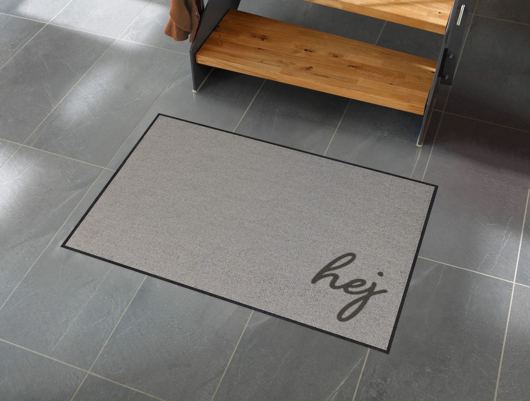 Läufer klein 45 x 70 cm Mat Hej hellgrau mit Rand