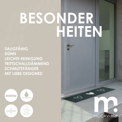 Läufer klein 30x100 Mat Herzen anthrazit