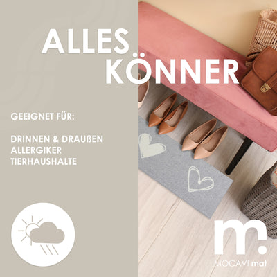 Läufer klein 30x100 Mat Schuhparkplatz Herzen hellgrau
