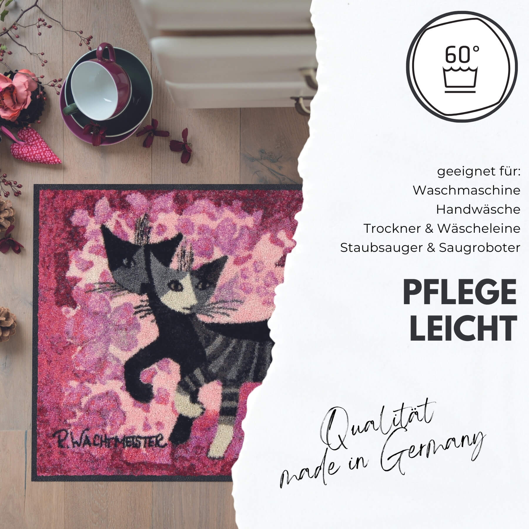 Fußmatte 50x75 Rosina Wachtmeister Gatti con Fiori braun