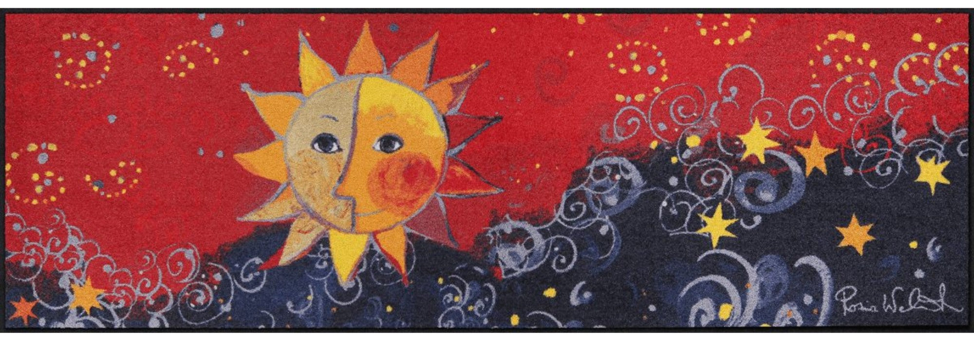 Rosina Wachtmeister Sole Nuovo 60x180 cm Läufer waschbar, Sonne, Sterne rot, blau, gelb
