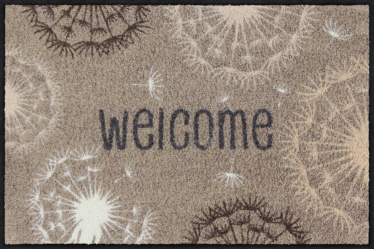 Salonloewe Fußmatte mit Welcome-Schriftzug und Pusteblumen auf Beige