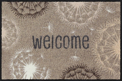 Salonloewe Fußmatte mit Welcome-Schriftzug und Pusteblumen auf Beige