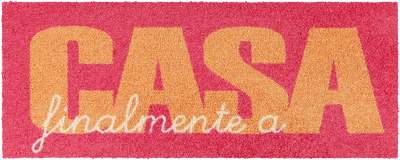 Fußmatte mit Schriftzug finalmente a Casa in organge und pink
