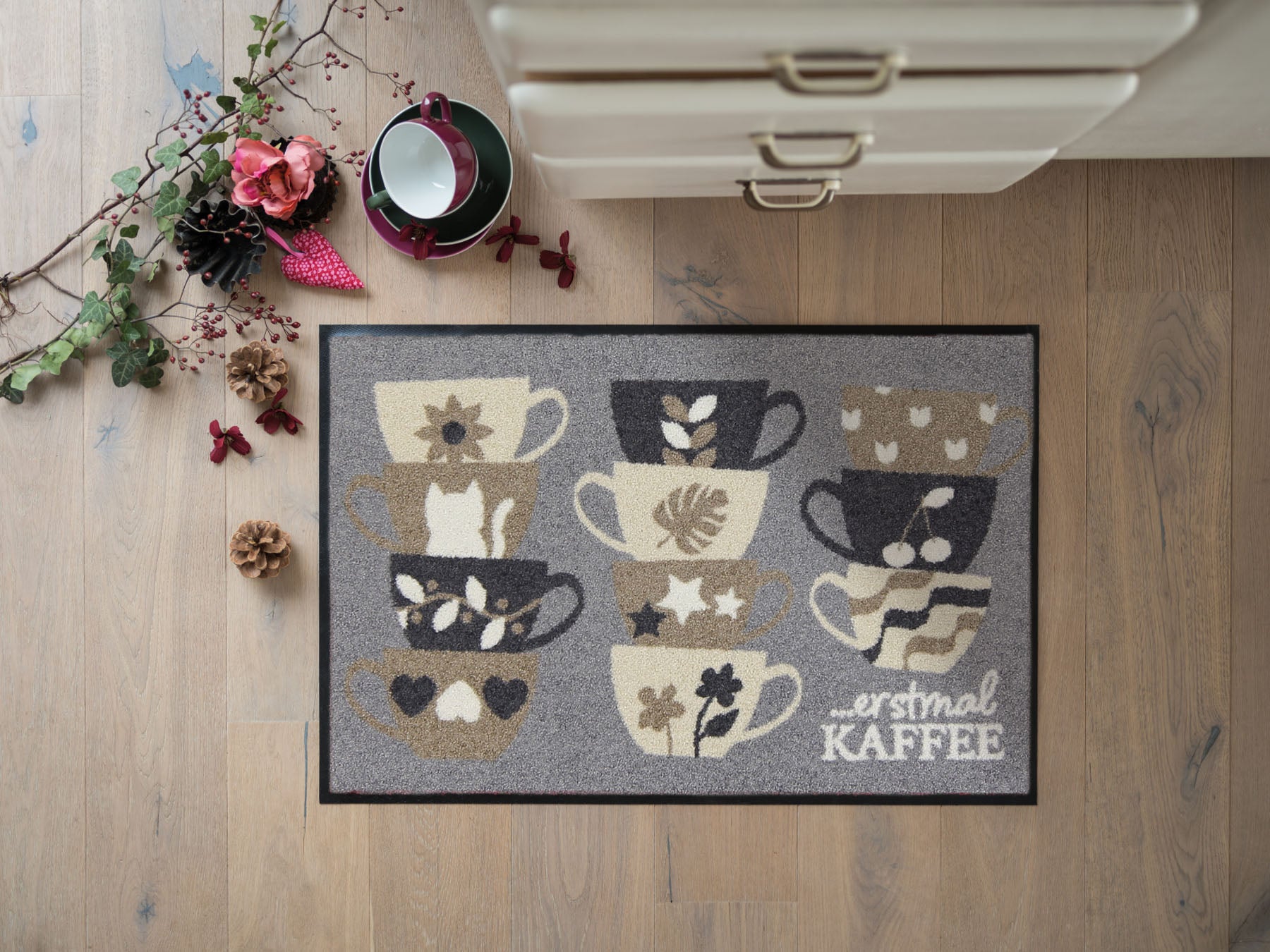 Fußmatte 50 x 75 cm Erstmal Kaffee grau