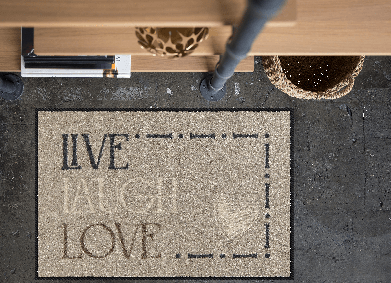Fußmatte 50 x 75 cm Live Laugh Love beige