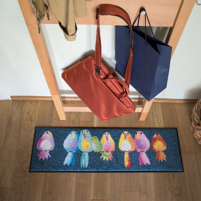 Läufer klein 30x100 Rainbow Birds blau