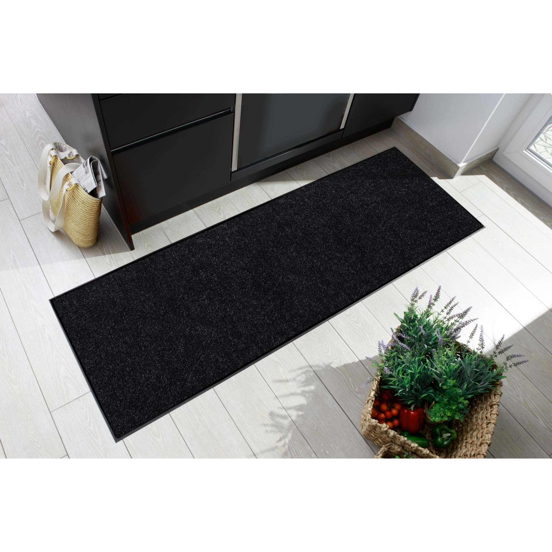 Teppichläufer 75x190 Uni Schwarz schwarz