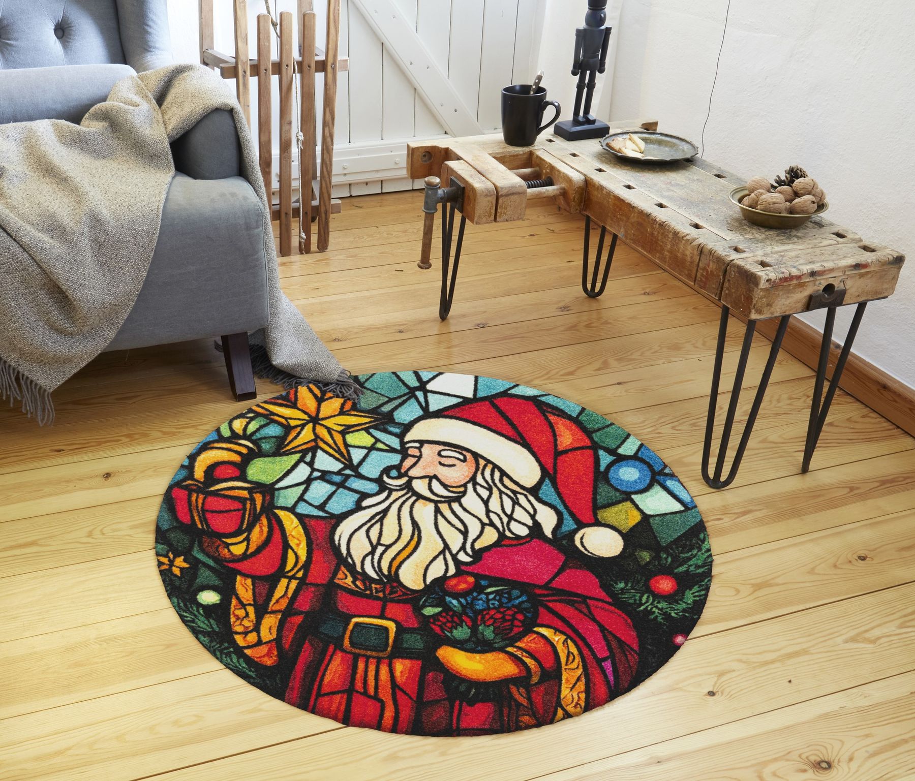 Fußmatte Stainglass Santa 90x90