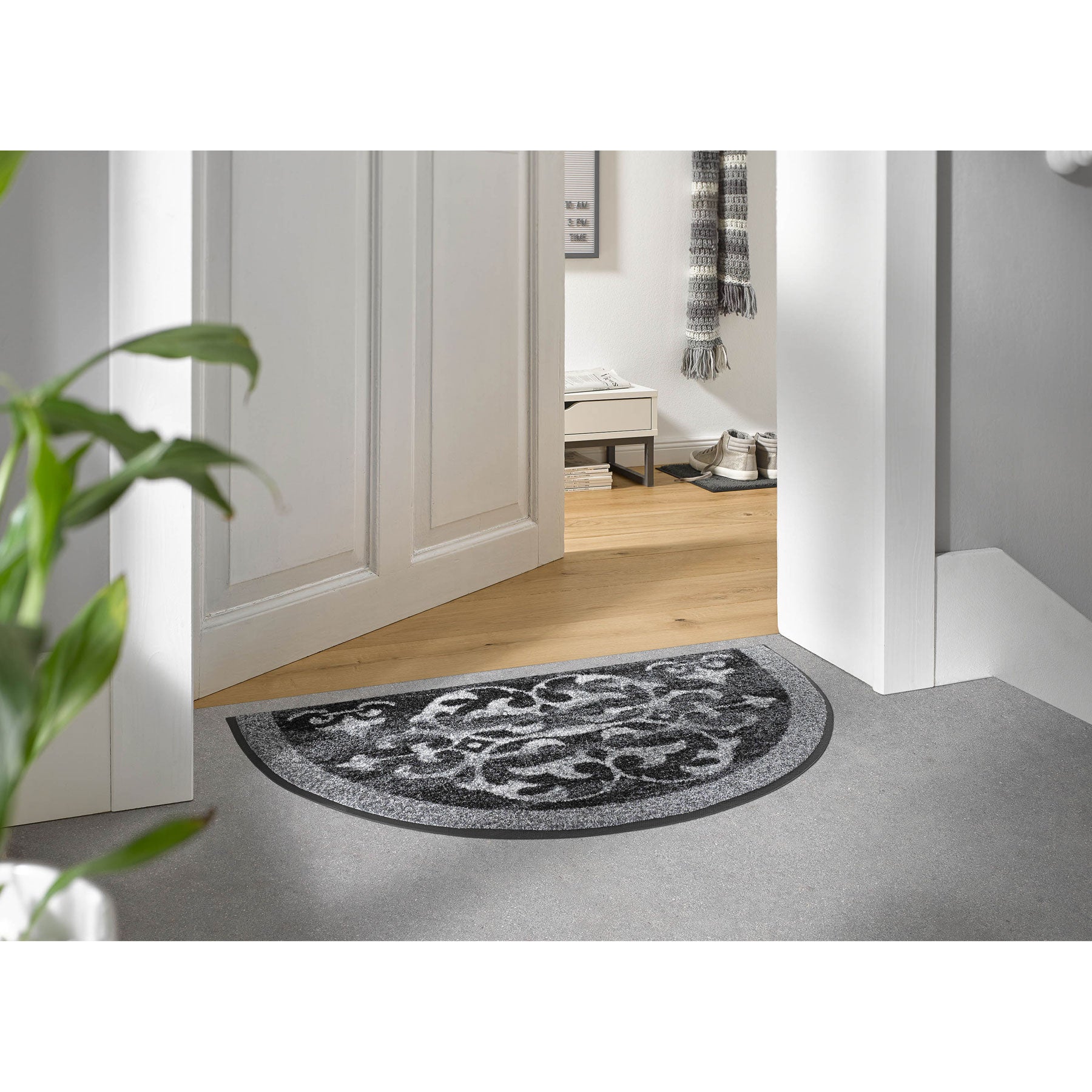Fußmatte 50x85 Round Ornaments anthrazit halbrund