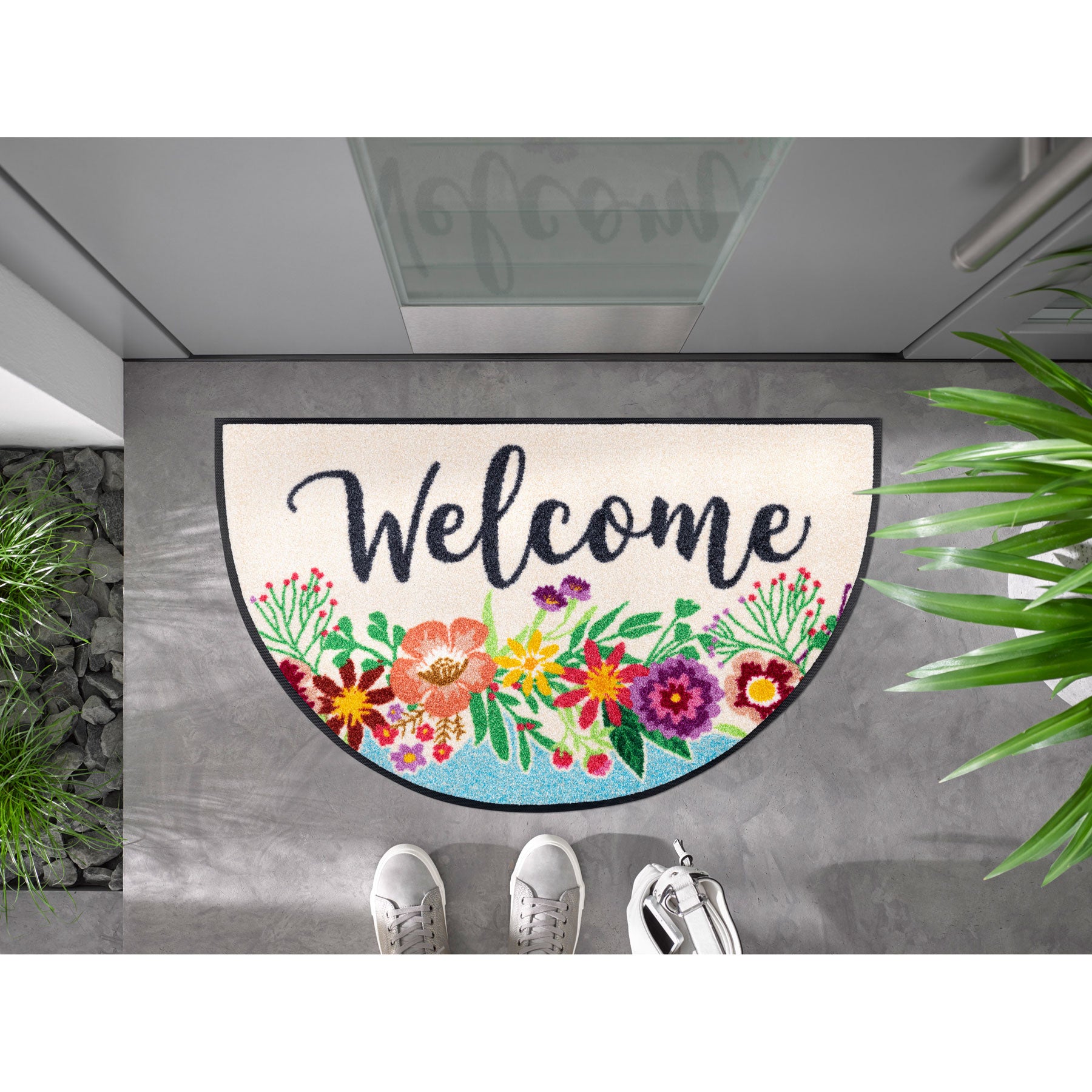 Fußmatte 50x85 Round Welcome Blooming halbrund