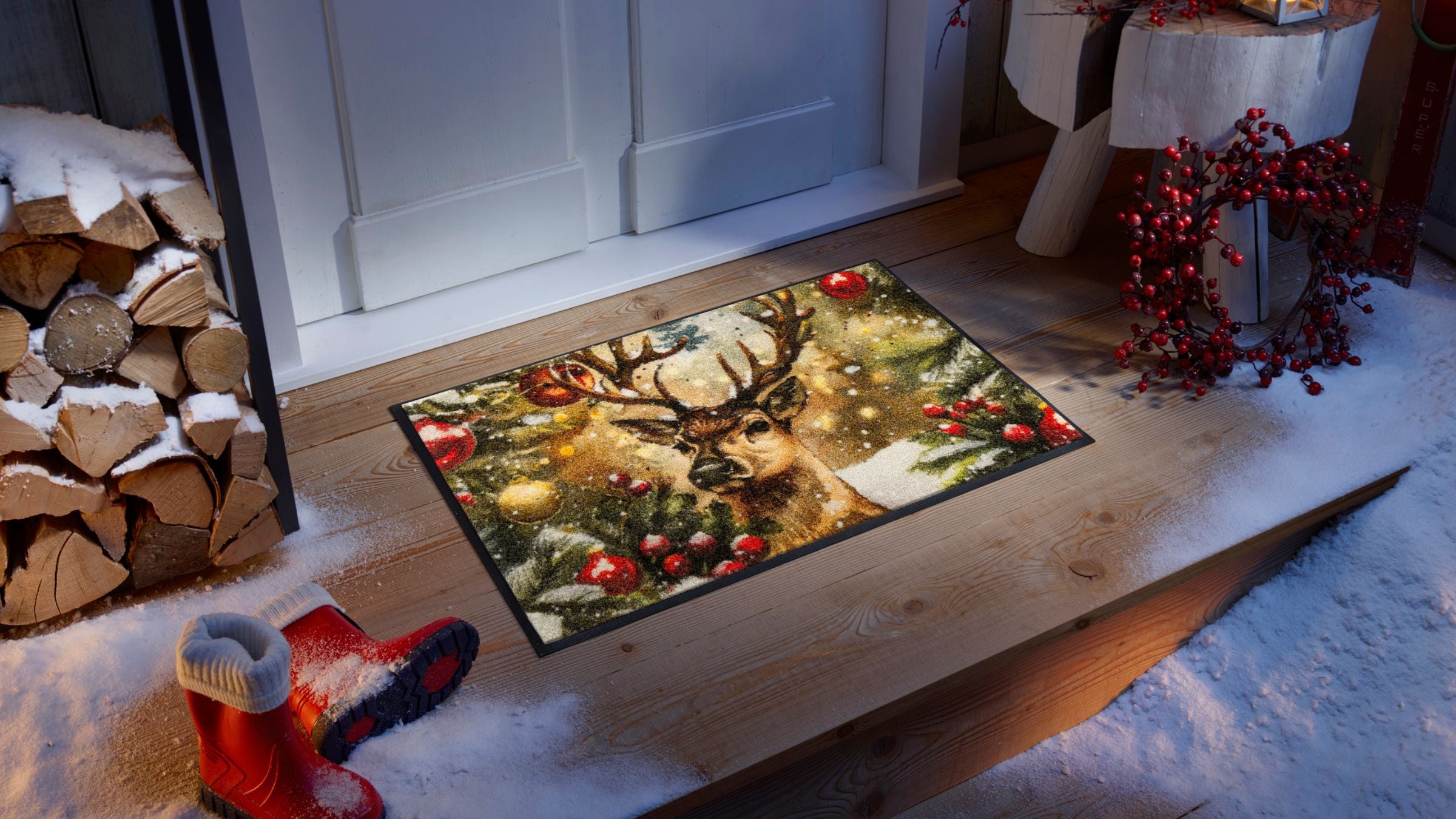 Artoid Weihnachts-Fußmatte Mit Kiefern & Schneeflocken - 40x60 Cm, Rutschfeste Unterseite, Für Innen & Außen